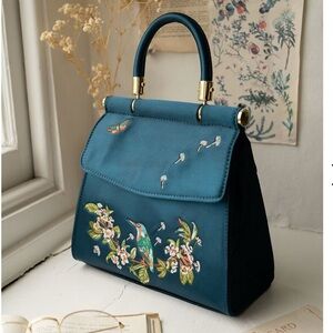 🌟NEW🌟 Elegant Blue Embroidered Satchel
